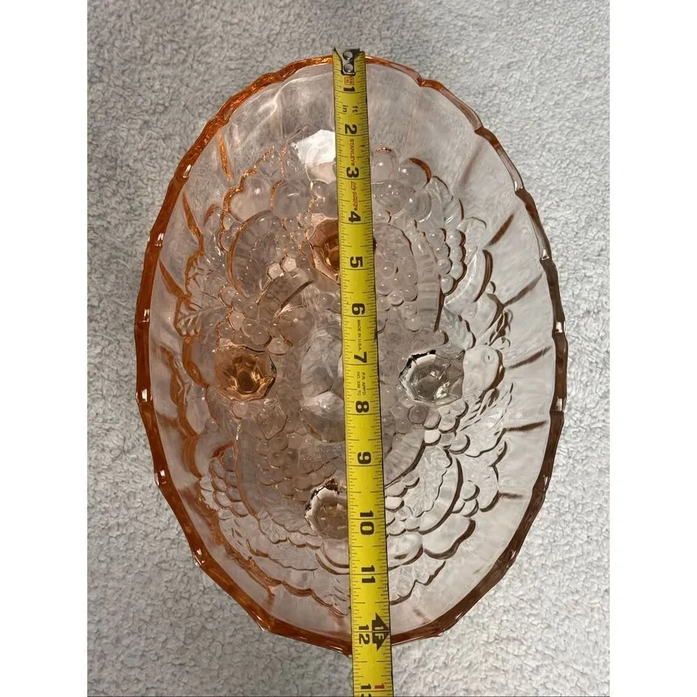 Vintage Indiana Glass Co. Pink Glass Footed Fruit Bowl “Harvest Grape”